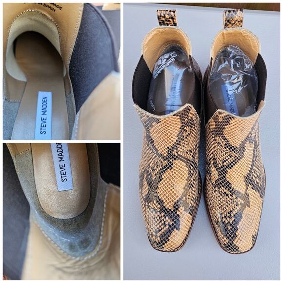 Snake Print Bootie Steve Madden Chaselyn Size 9 Brown Leather Ankle Chelsea Boot - Picture 10 of 13
